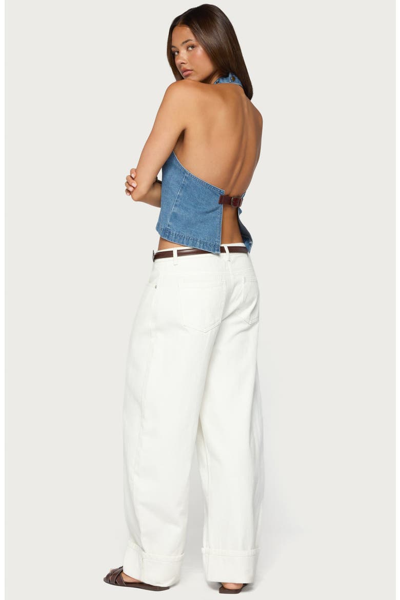 Teddie Backless Denim Halter Top, Alternate, color, BLUE-WASHED
