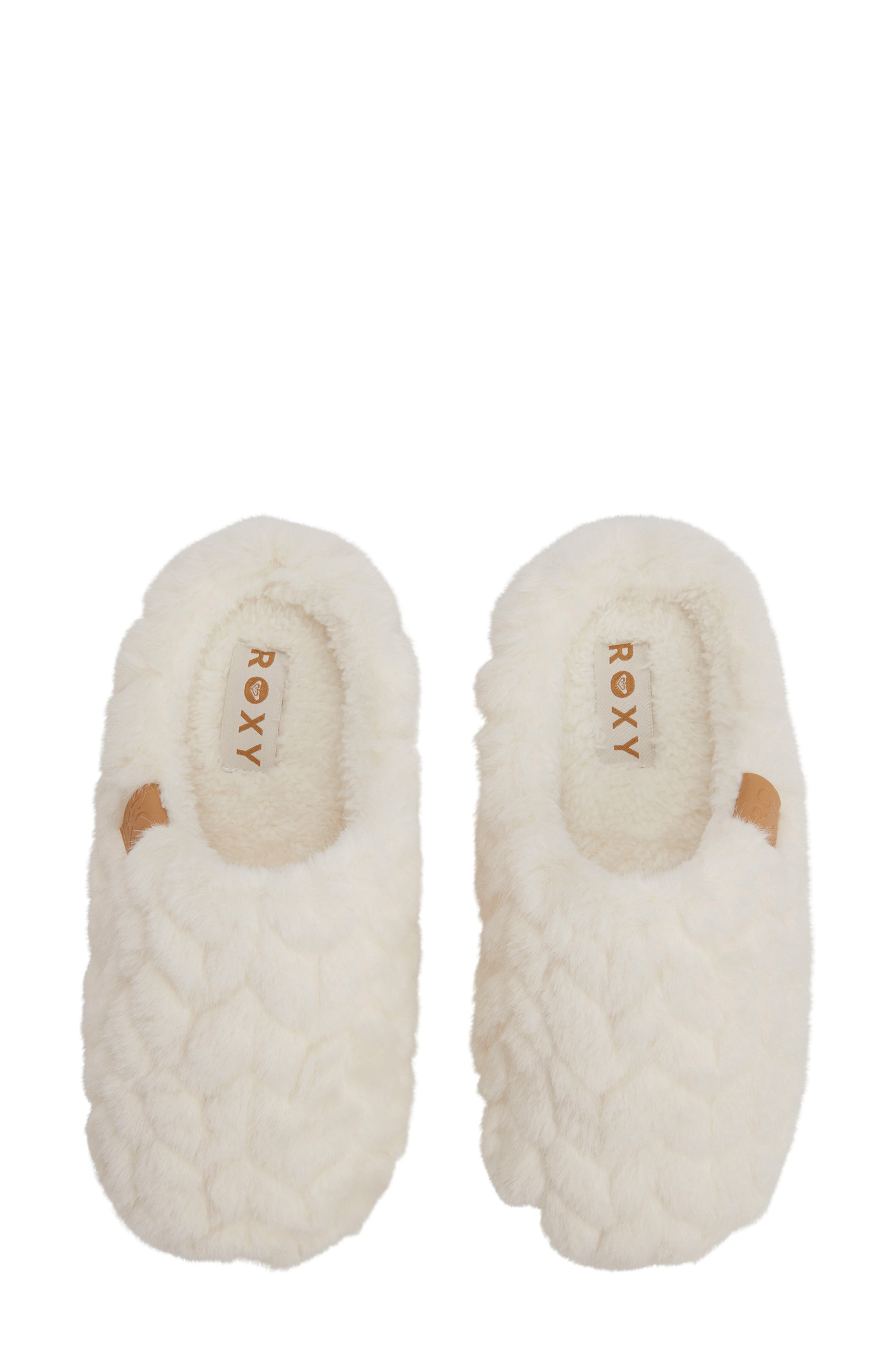 Roxy Bae Faux Fur Slipper, Alternate, color, Cream