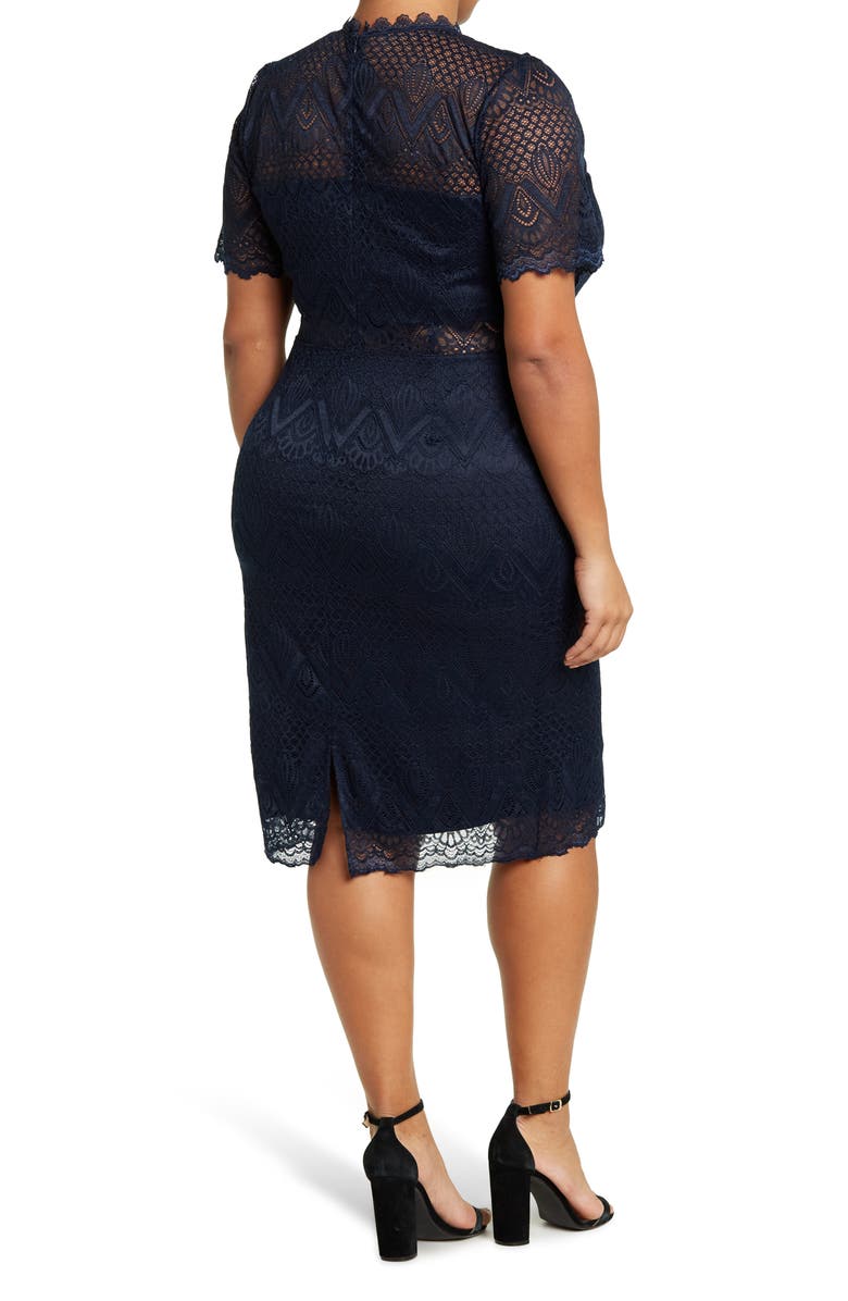 BY DESIGN Lucie Elbow Length Sleeve Lace Dress, Alternate, color, Navy Blazer