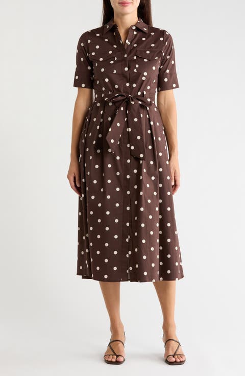 Polka Dot Stretch Cotton Midi Shirtdress