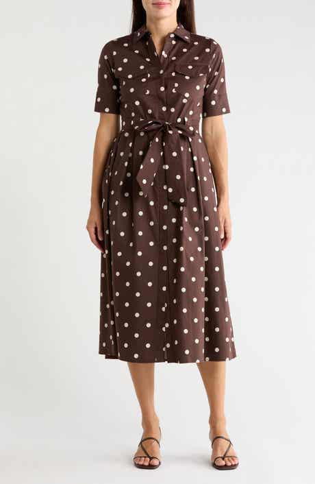 Polka Dot Stretch Cotton Midi Shirtdress