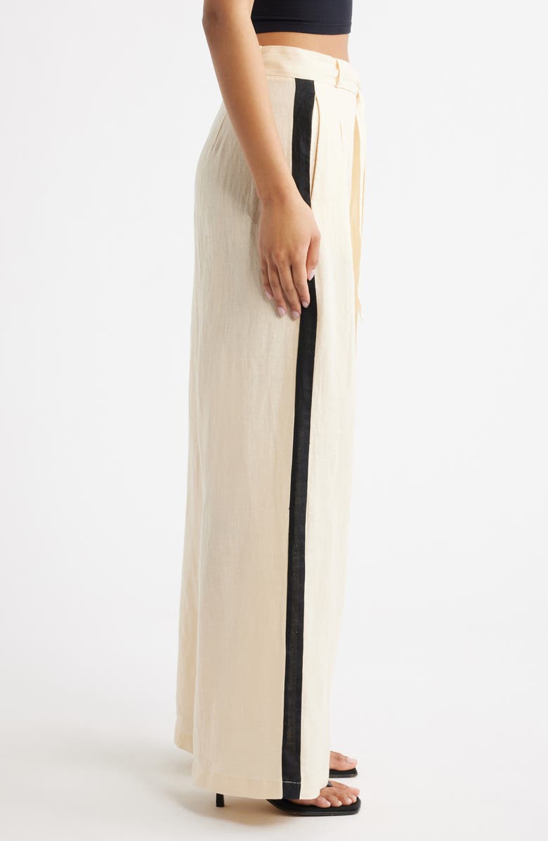 MANGO Side Stripe Linen Drawstring Pants, Alternate, color, Ecru