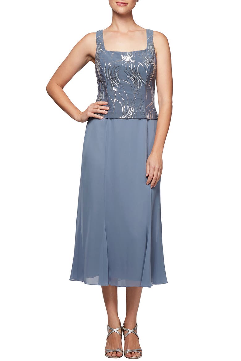 Midi Dress & Jacket, Alternate, color, STEEL BLUE