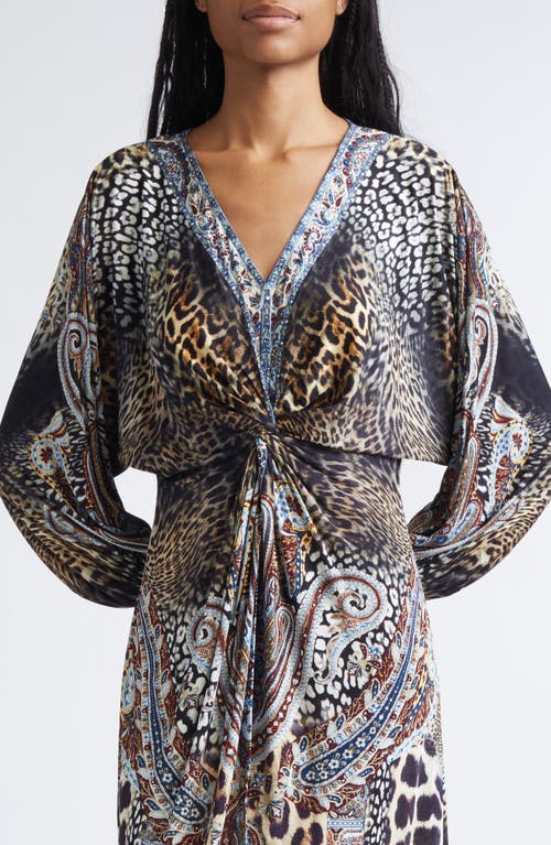 Camilla Istanbul Animalia Twist Front Long Sleeve Jersey Midi Dress In Multi