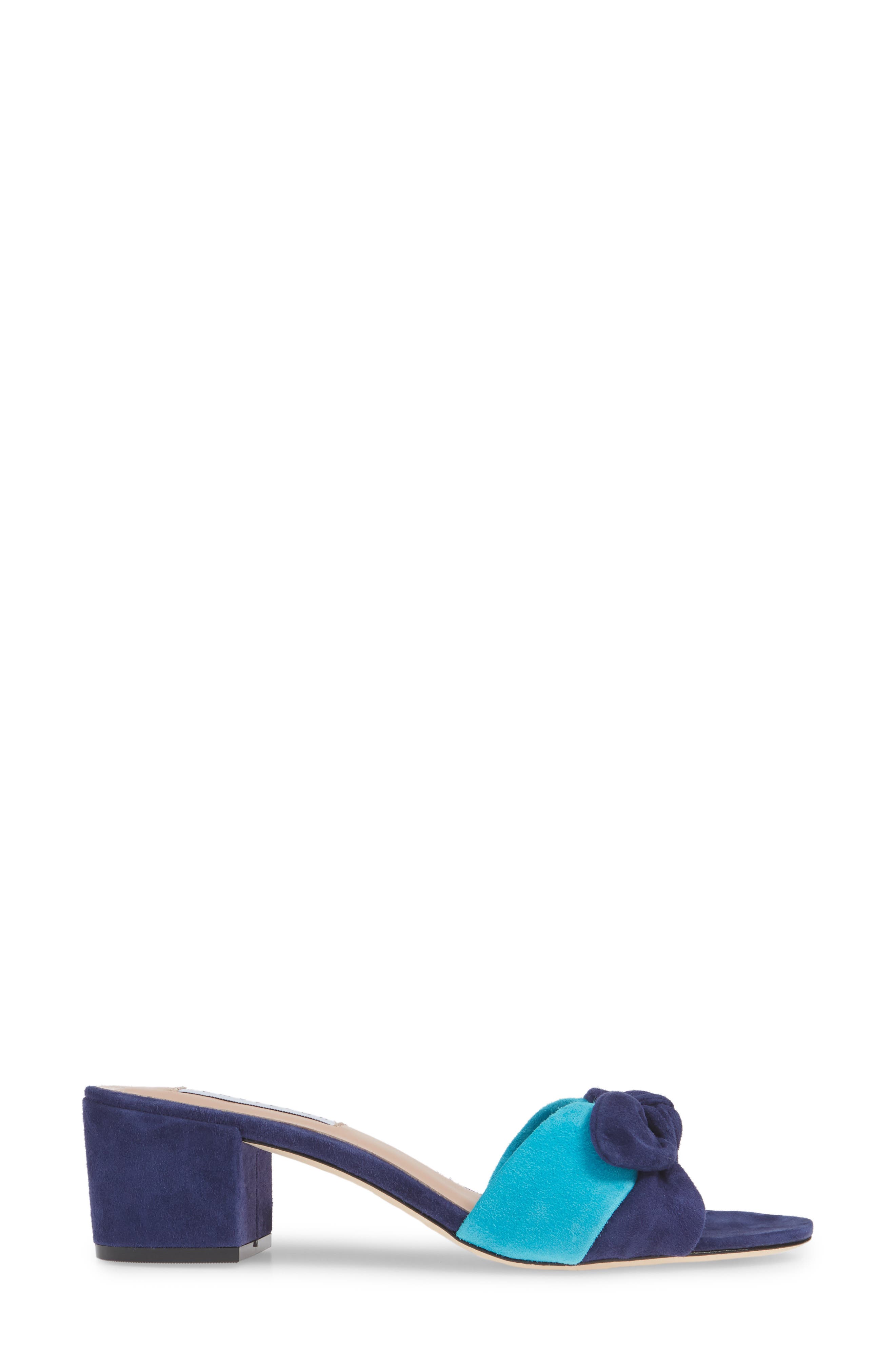 Suzy Bow Slide Sandal, Alternate, color, ISLAND BLUE/ NAVY SUEDE