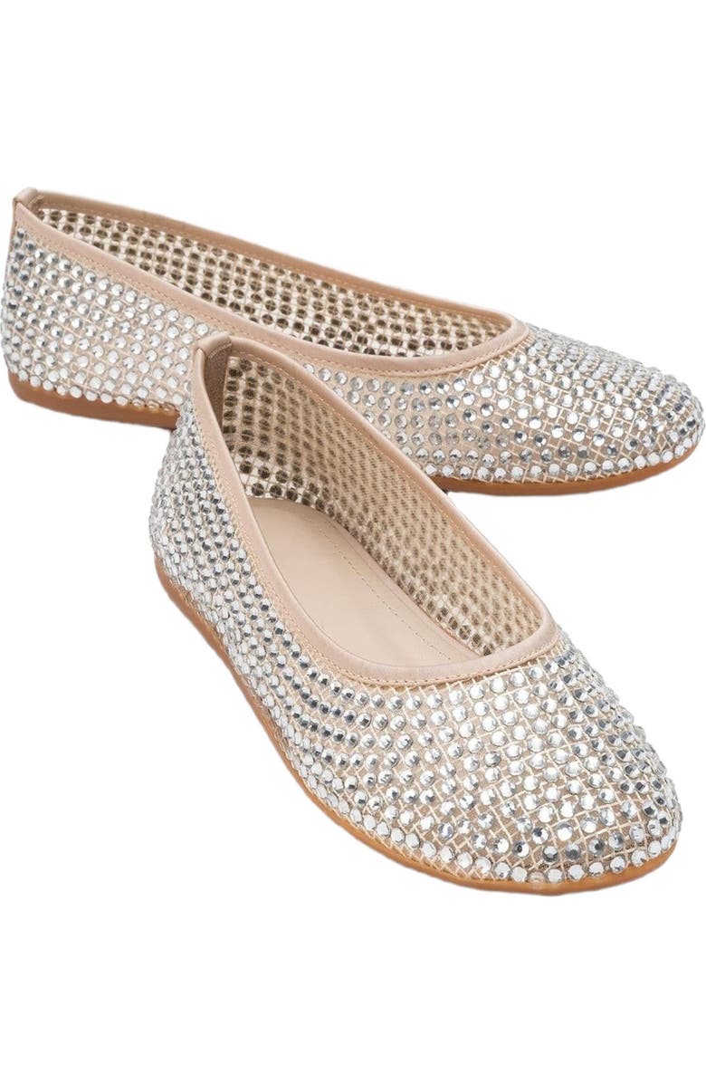 Prologue Shoes Runway Mesh Embellished Ballet Flat, Main, color, Beige Faux Leather