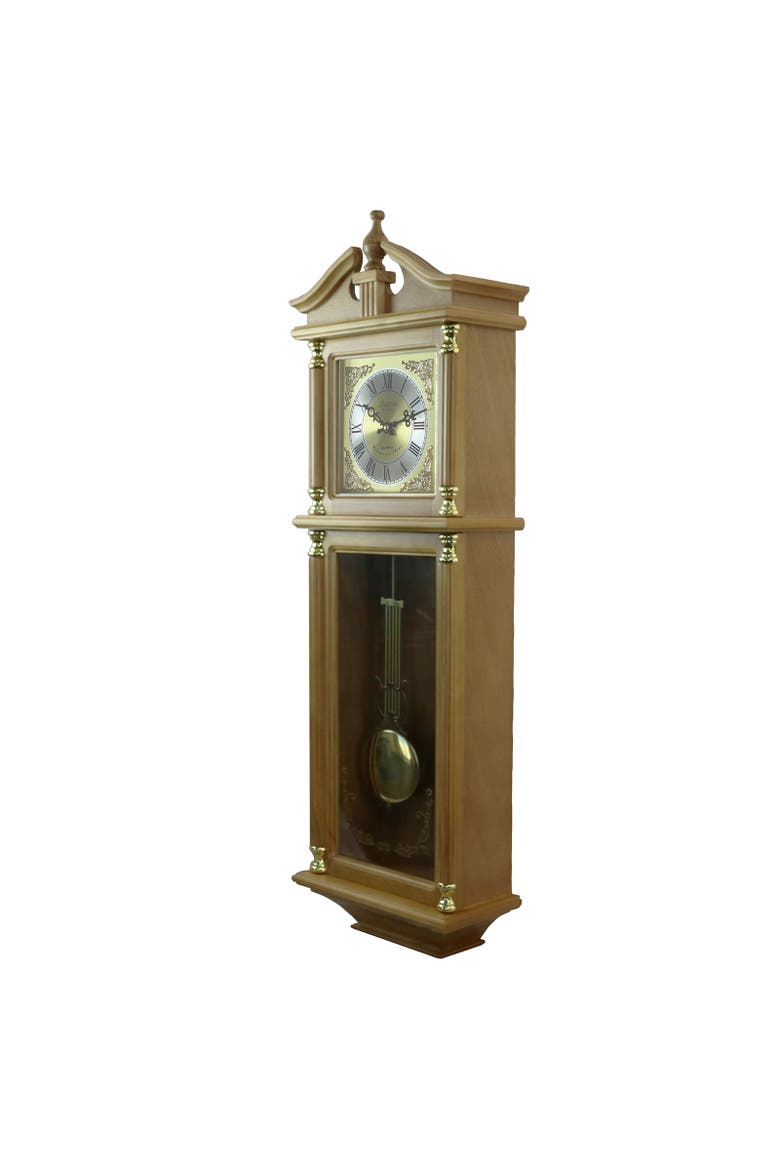 34.5in Chiming Pendulum Wall Clock Harvest Oak, Alternate, color, Harvest Oak