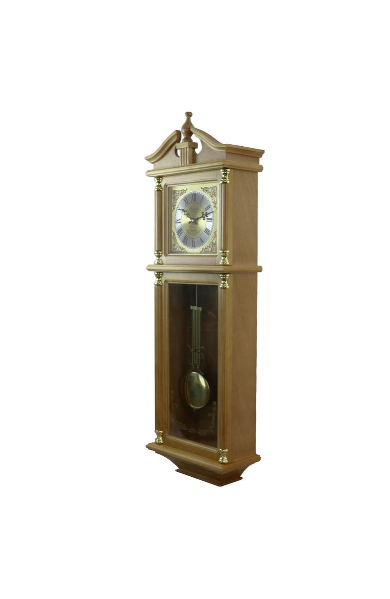 Bedford Clock Collection 34.5in Chiming Pendulum Wall Clock Harvest Oak, Alternate, color, Harvest Oak