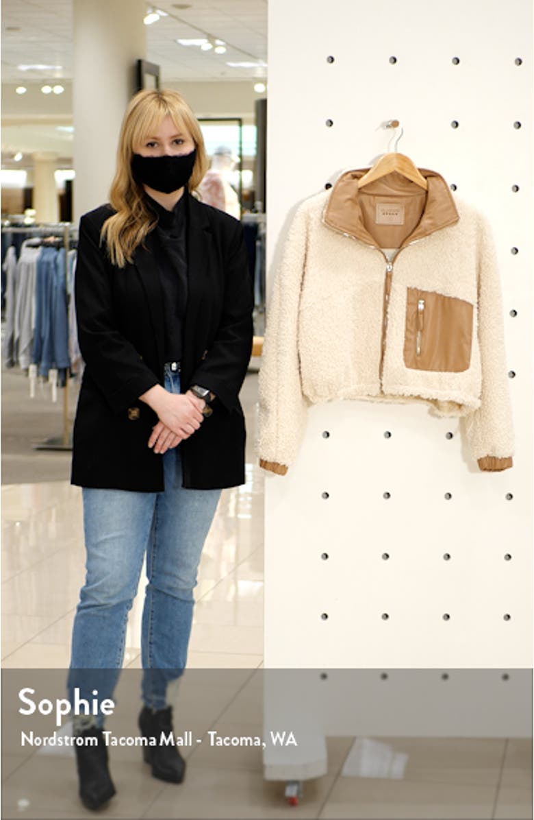 Faux Shearling with Faux Leather Trim Bomber Jacket, sales video thumbnail