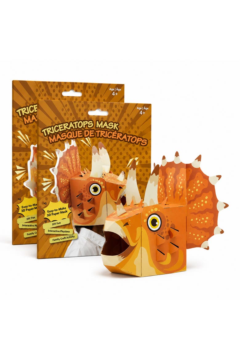3D Triceratops Mask Craft for Kids (2 Pack), Easy Diy Activity for Creative Play & Dress-Up Fun, Main, color, Orange