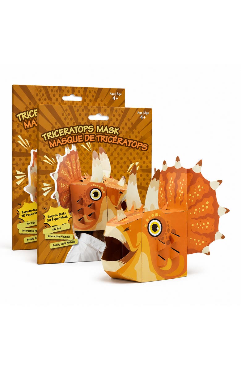 3D Paper Mask 3D Triceratops Mask Craft for Kids (2 Pack), Easy Diy Activity for Creative Play & Dress-Up Fun, Main, color, Orange