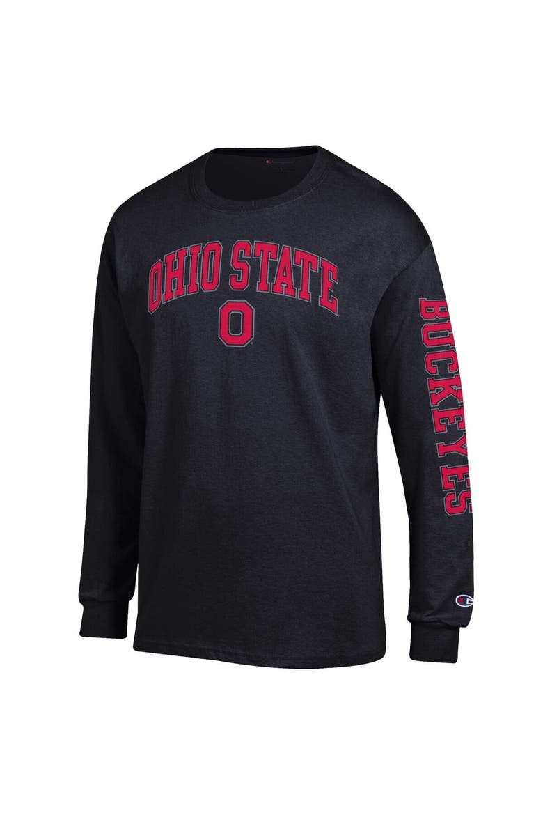 Men's Champion  Black Ohio State Buckeyes Arch Over Logo 2-Hit Long Sleeve T-Shirt, Alternate, color, Black