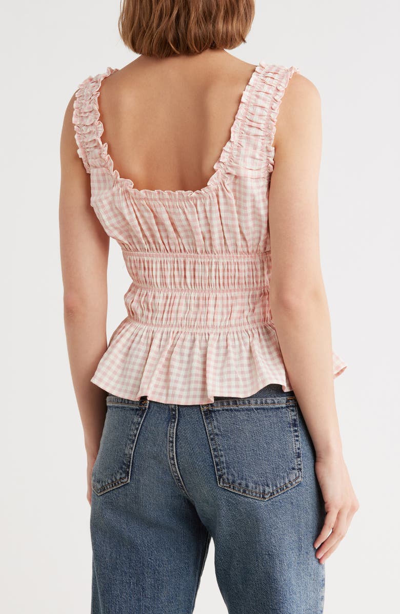 Elodie Gingham Shirred Peplum Tank, Alternate, color, Cream Pink