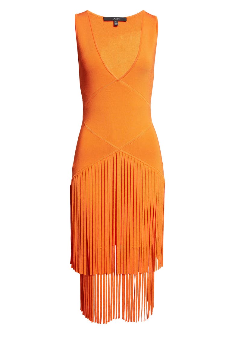 Patricia Seamed Fringe Hem Midi Dress, Alternate, color, FLAME