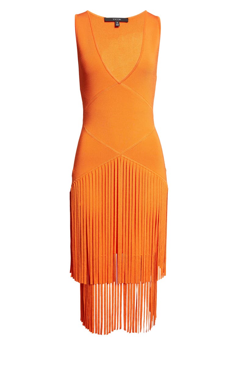 Toccin Patricia Seamed Fringe Hem Midi Dress, Alternate, color, 