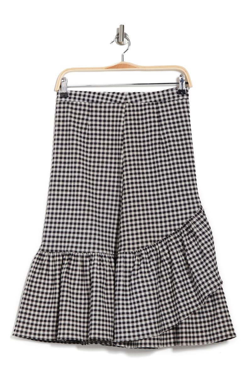 Scotch & Soda Gingham Ruffle Wrap Midi Skirt, Alternate, color, 