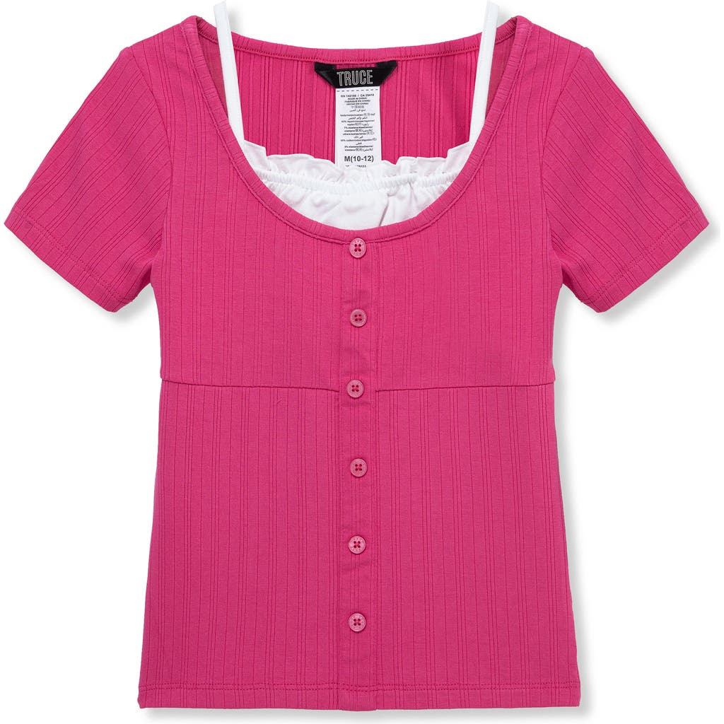 Truce Kids' Layered Rib Knit Top In Pink
