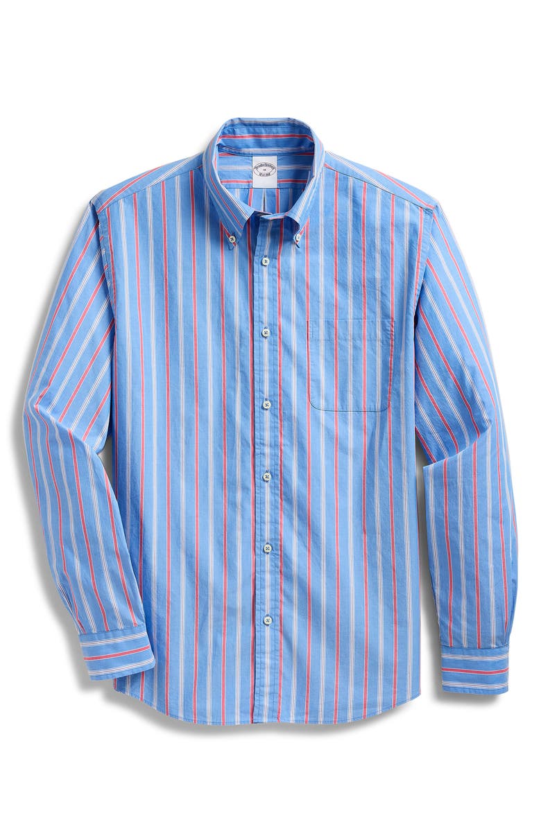 Brooks Brothers Friday Regular Fit Stripe Cotton Poplin Button-Down Shirt, Main, color, Palace Blue Cardinal Stripe