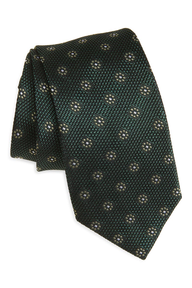 Silk Medallion Tie, Main, color, GREEN