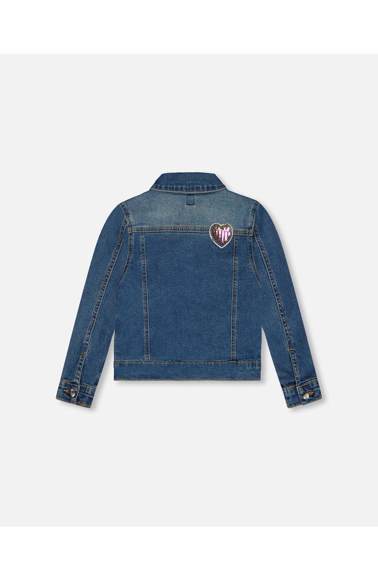Deux par Deux Little Girl's Denim Jacket With Embroidery Patch, Alternate, color, 