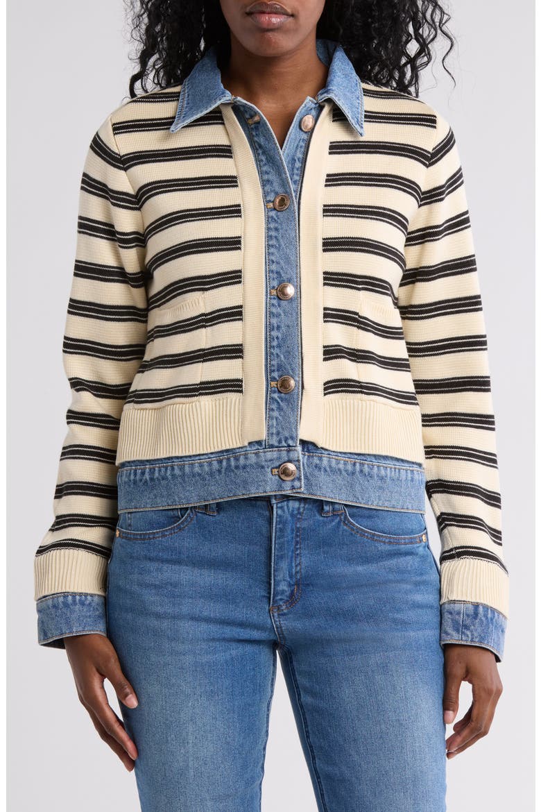 Stripe Mixed Media Jacket, Main, color, LIGHT BLUE