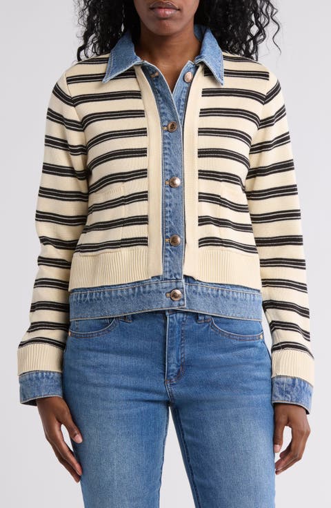 Stripe Mixed Media Jacket
