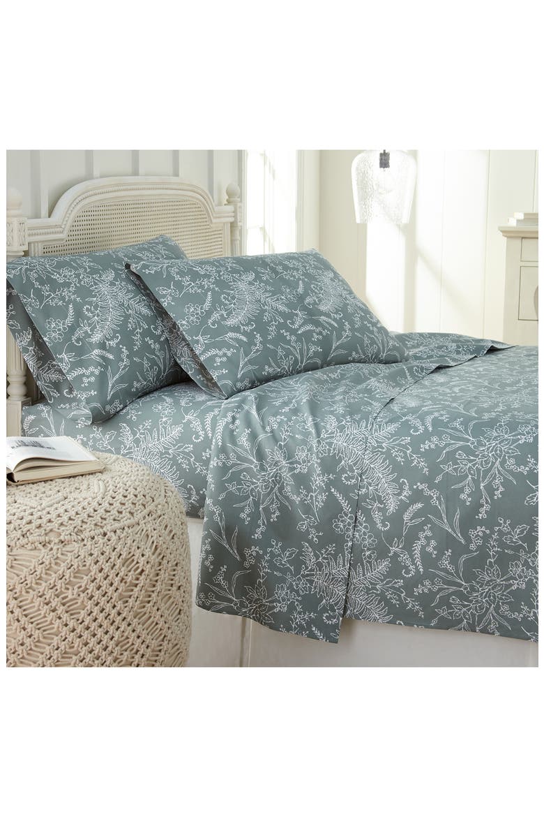 Winter Brush Sheet Set, Alternate, color, TEAL W/ WHITE FLOWERS