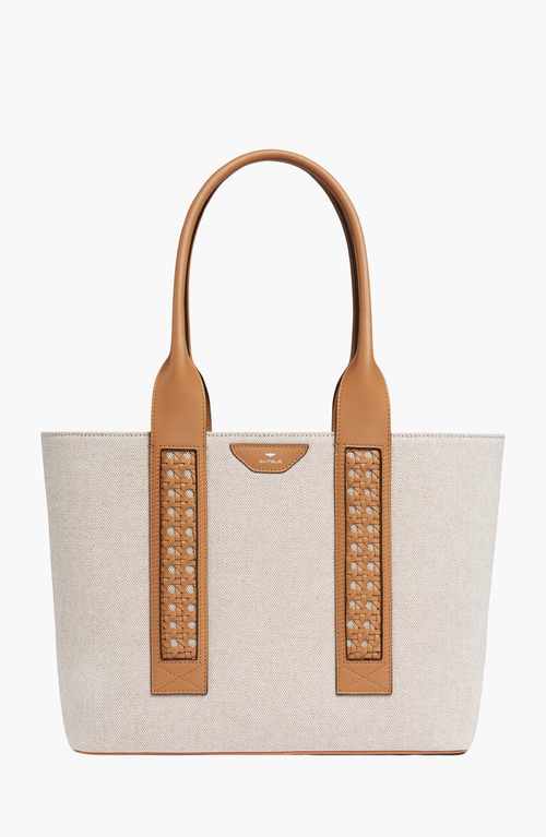 Aviteur Intreccio Weave Canvas Leather Handle Tote In Brown