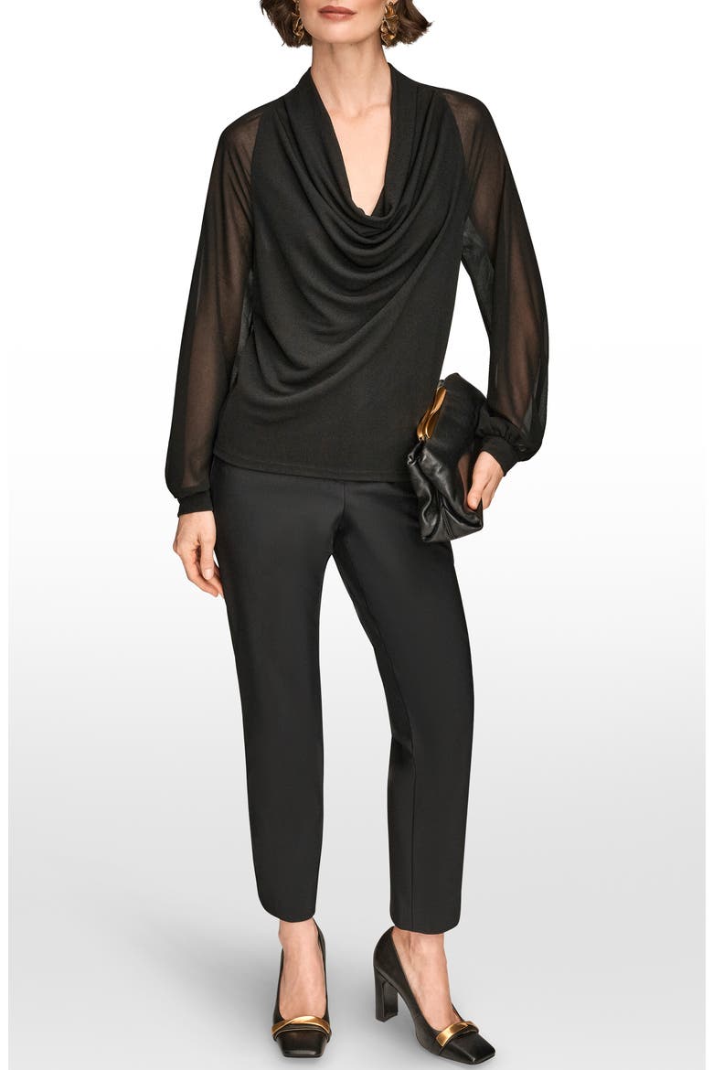 Sheer Sleeve Cowl Neck Top, Alternate, color, BLACK