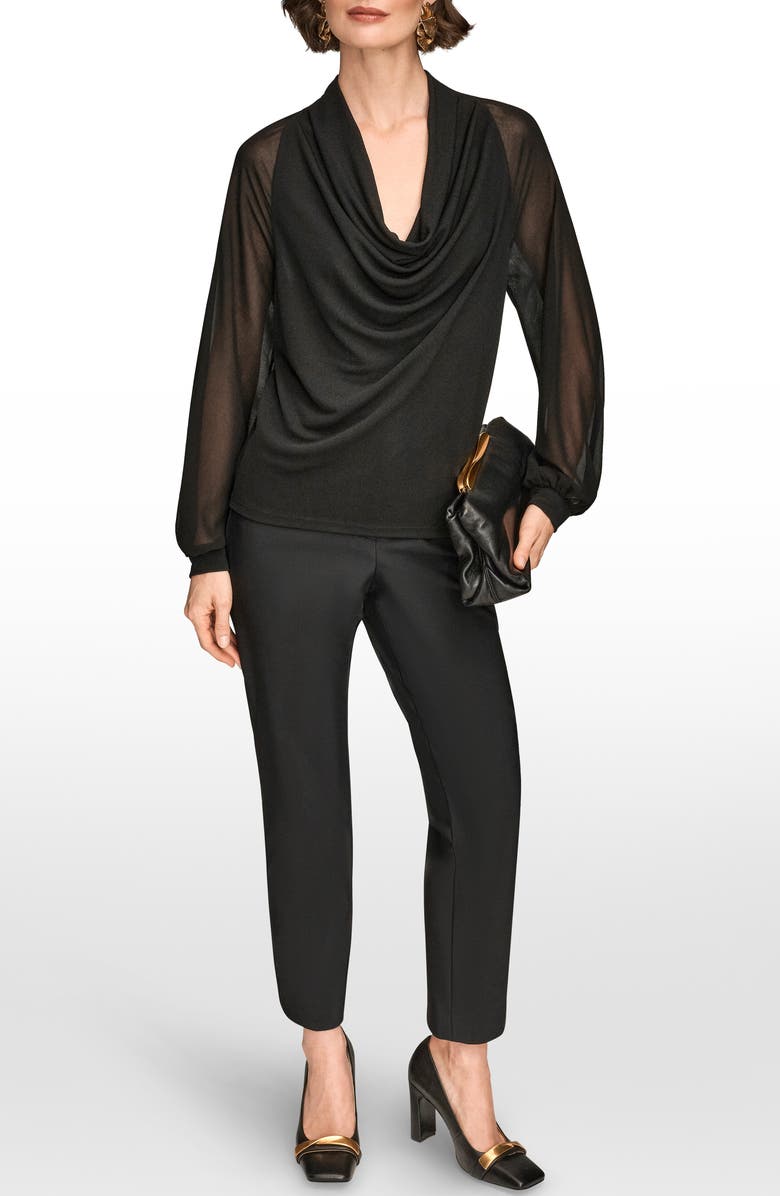 Donna Karan New York Sheer Sleeve Cowl Neck Top, Alternate, color, Black