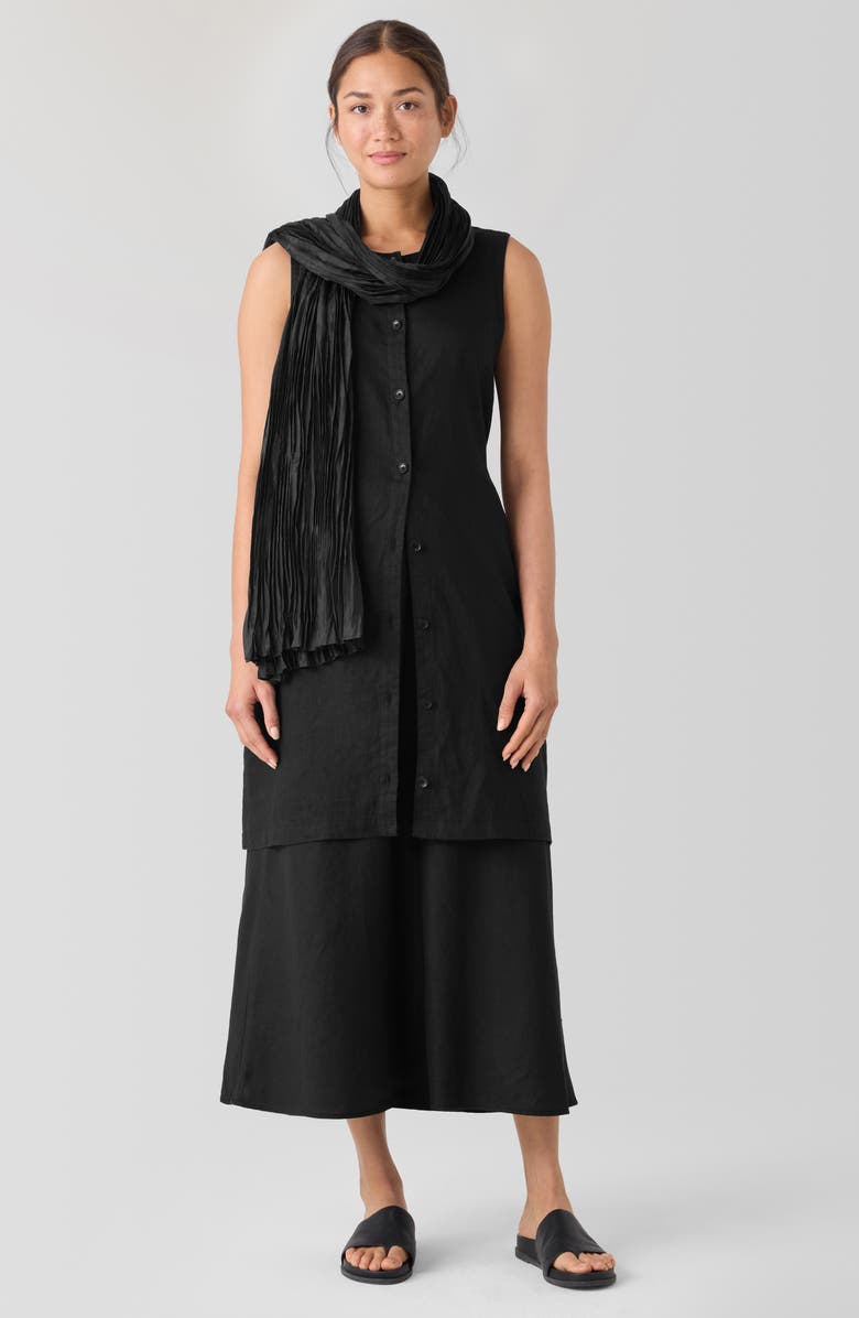 Eileen Fisher Organic Linen Tie Back Longline Vest, Alternate, color, Black