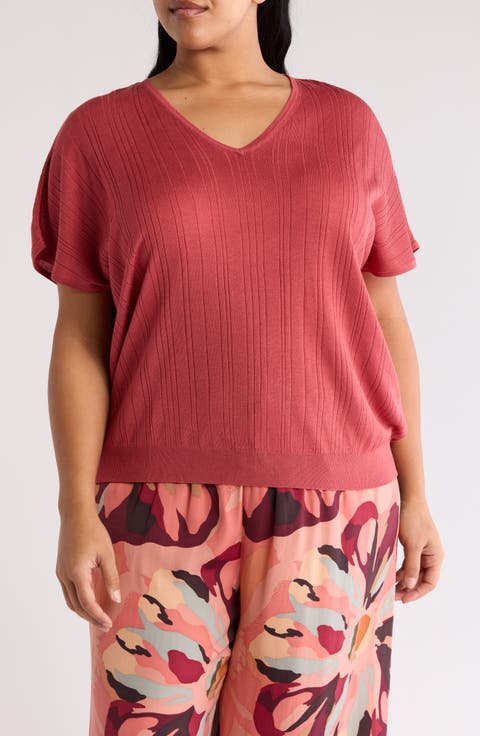 Short Sleeve Ribbed Sweater (Plus)