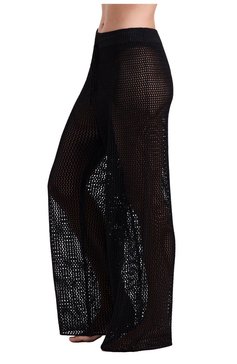 Luma Gottex Monaco Net Crochet High Waist Beach Pant Cover-Up, Alternate, color, Black