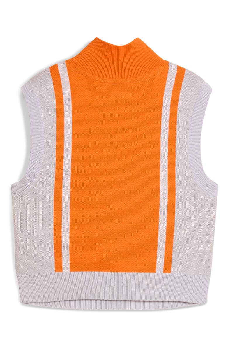 PUMA Future Archive Jacquard Sleeveless Half Zip Knit Crop Top, Alternate, color, Silver Mist/ Orange Glow