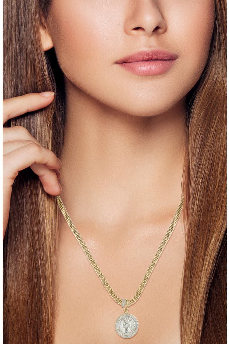 Pavé Coin Pendant Popcorn Chain Necklace, Alternate, color, GOLD