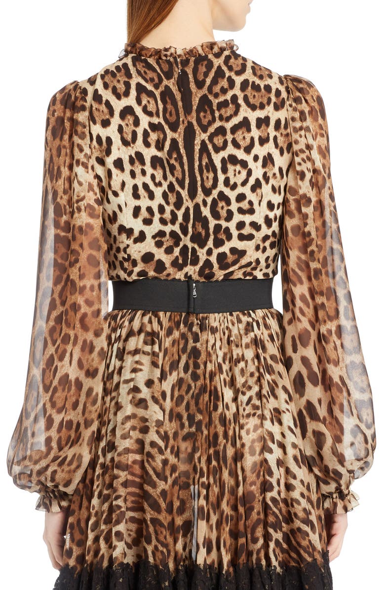 Dolce&Gabbana Leopard Print Stretch Cady Blouse, Alternate, color, 