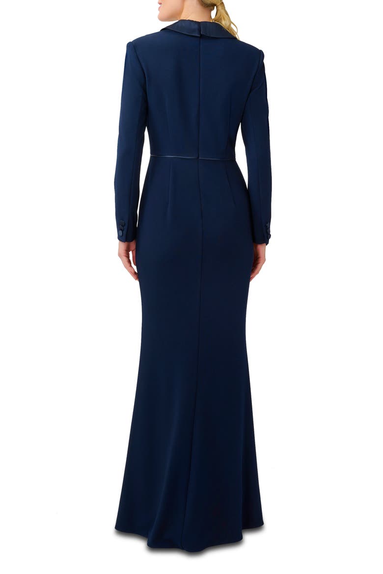 Crepe Long Sleeve Tuxedo Trumpet Gown, Alternate, color, MIDNIGHT