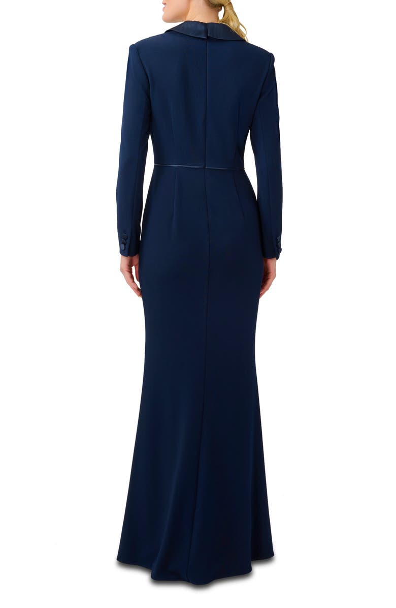 Adrianna Papell Crepe Long Sleeve Tuxedo Trumpet Gown, Alternate, color, 