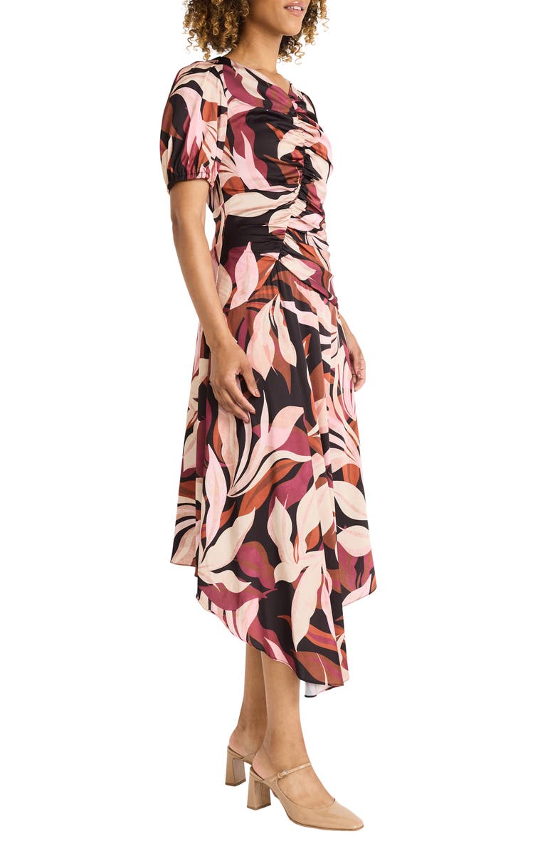 Maggy London Print Ruched Asymmetric Midi Dress, Alternate, color, 
