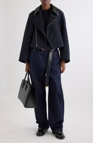 Givenchy Leather Collar Gabardine Crop Trench Jacket