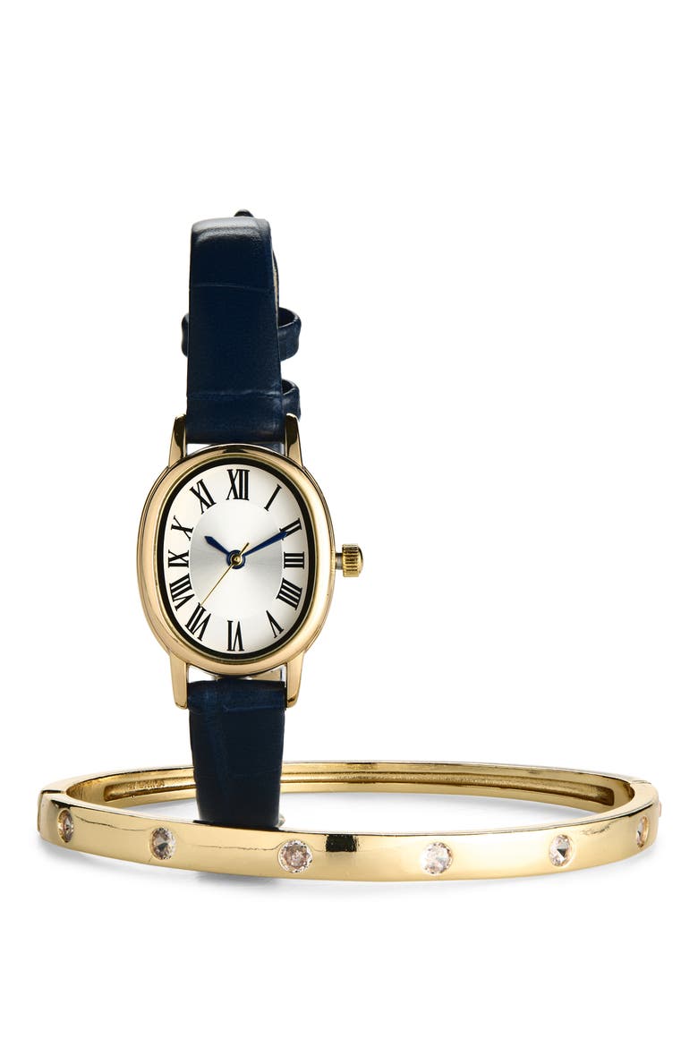 Leather Strap Watch Gift Set, Main, color, GOLD