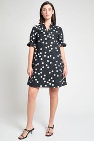 Ming Wang Modern Fit Ruffle Detail Cotton Poplin Shift Dress