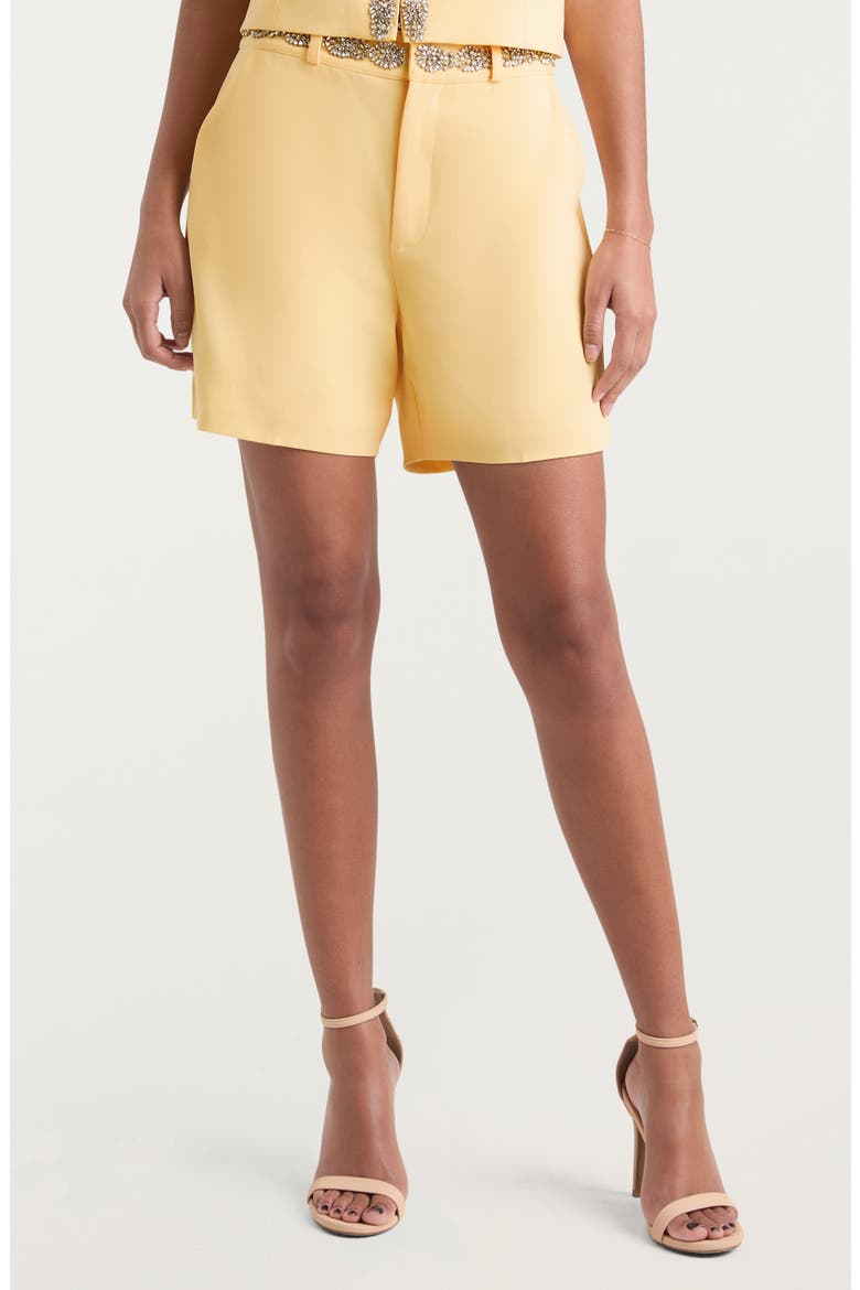 Samina Crystal Detail Stretch Cotton Shorts, Main, color, BUTTER