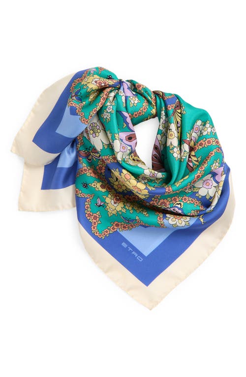Etro Norma Paisley Silk Square Scarf In Print On Blue Base 3
