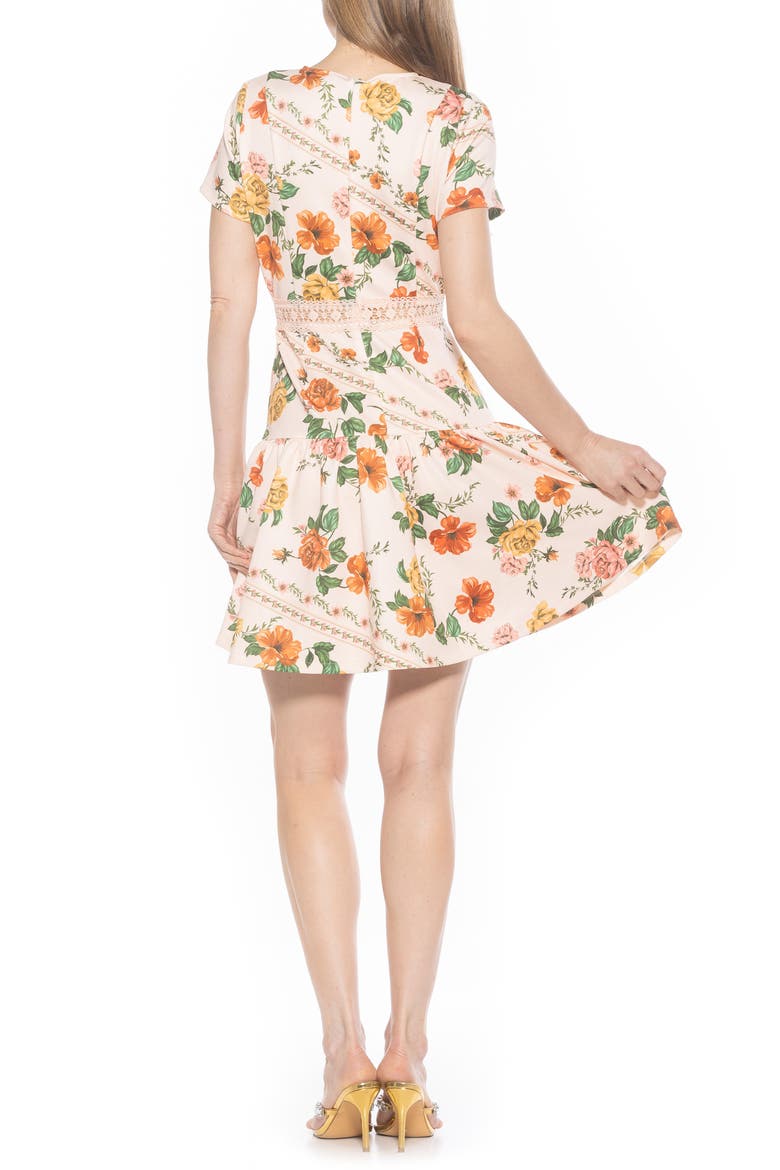 Alexa Lace Trim Fit & Flare Dress, Alternate, color, BEIGE FLORAL