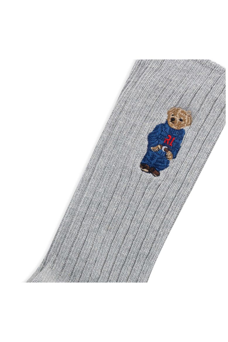 Embroidered Polo Bear Crew Socks, Alternate, color, GREYH