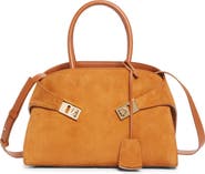 FERRAGAMO Hug Small Suede Top Handle Bag