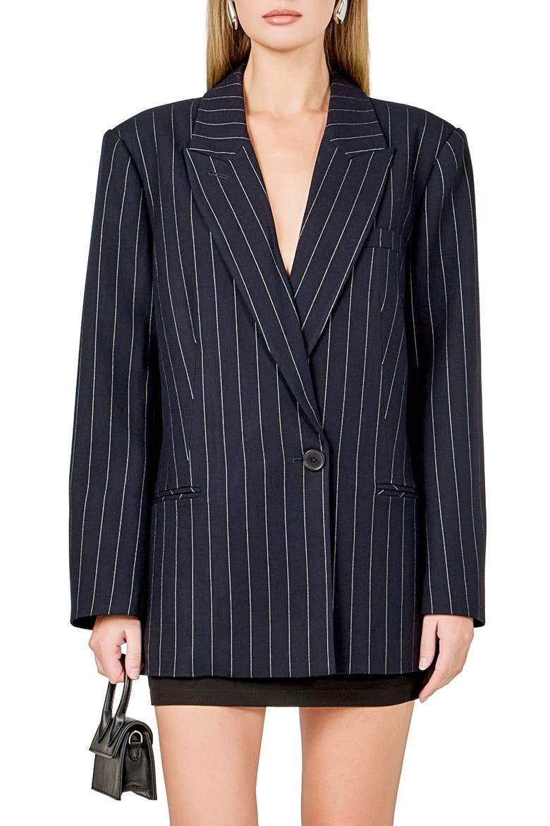 Oversize Pinstripe Blazer, Main, color, NAVY