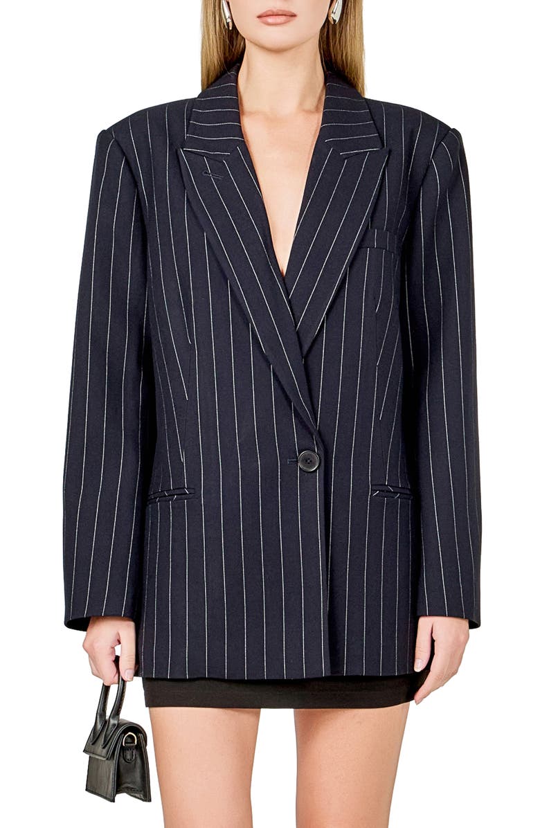 Endless Rose Oversize Pinstripe Blazer, Main, color, Navy