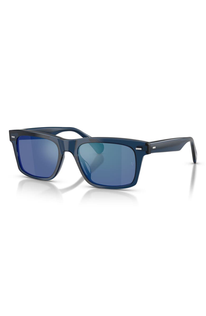 Oliver Peoples x Roger Federer Mr. Federer 55mm Polarized Rectangular Sunglasses, Alternate, color, Ash Blue / Marine Flash Mirror